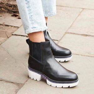 Bernardo Black Leather Brazilian Chelsea Boots with White Lug Sole